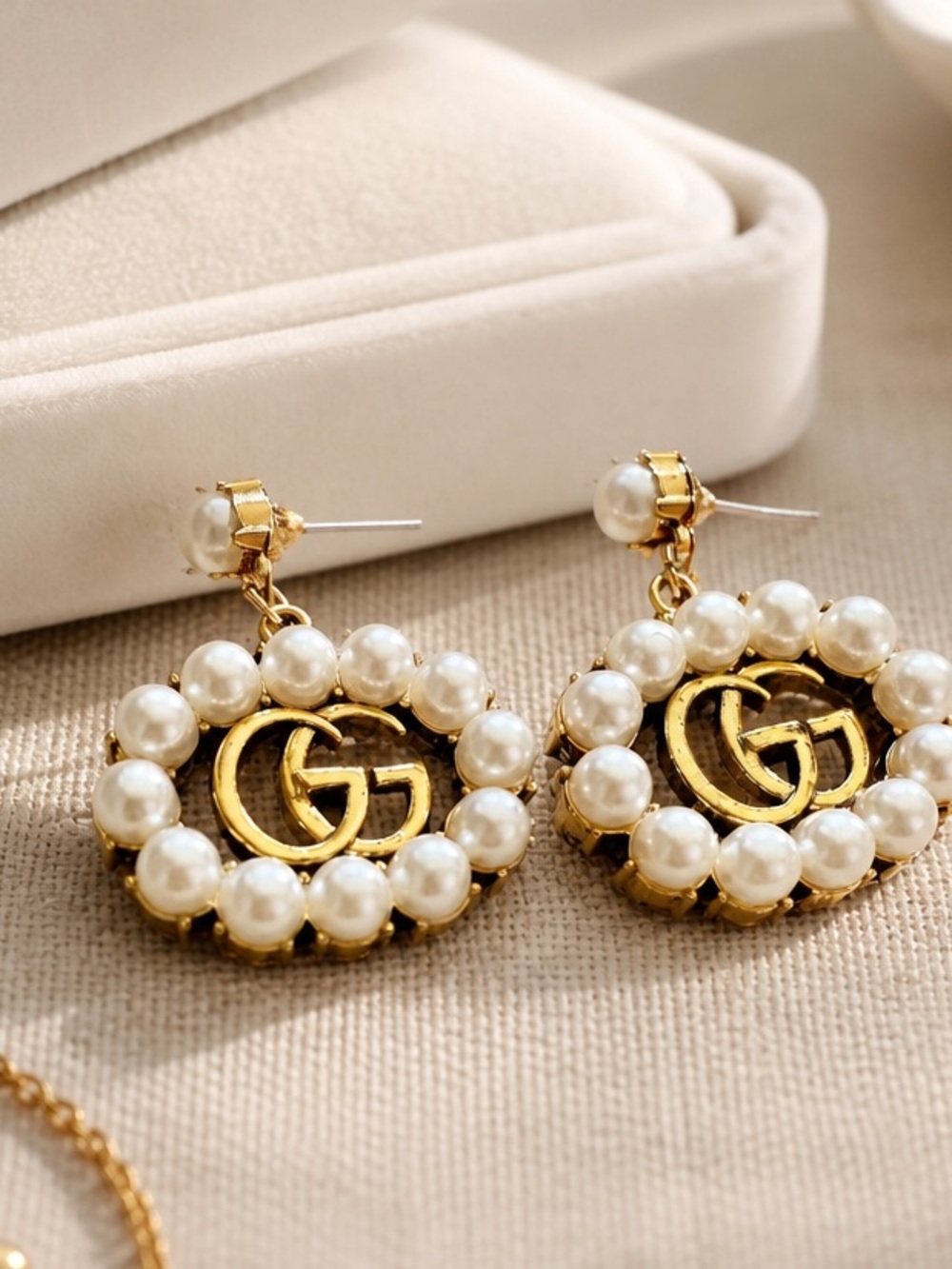 Gucci Gold GG Pearl-Trim Drop Earrings